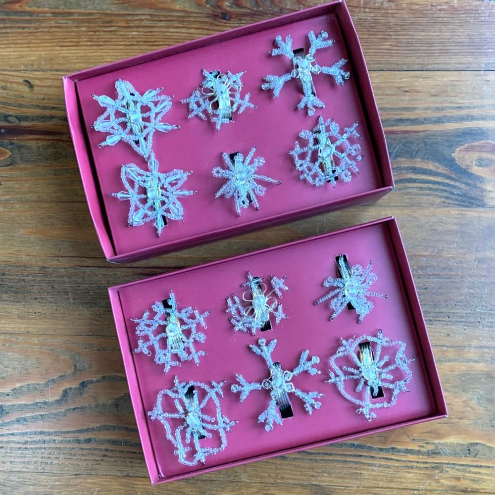 Pottery Barn Snowflake Beaded Napkin Rings Set of 12